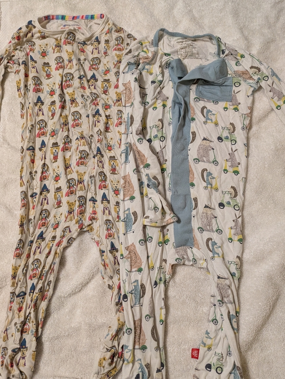 Magnetic Me Baby Footed Pajamas in Cream, Blue & Multicolor Prints